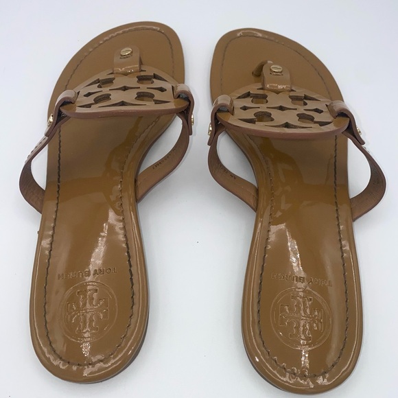 Tory Burch Miller Patent Leather Thong Sandals Women's Tan Brown Size US 10M - Picture 2 of 12